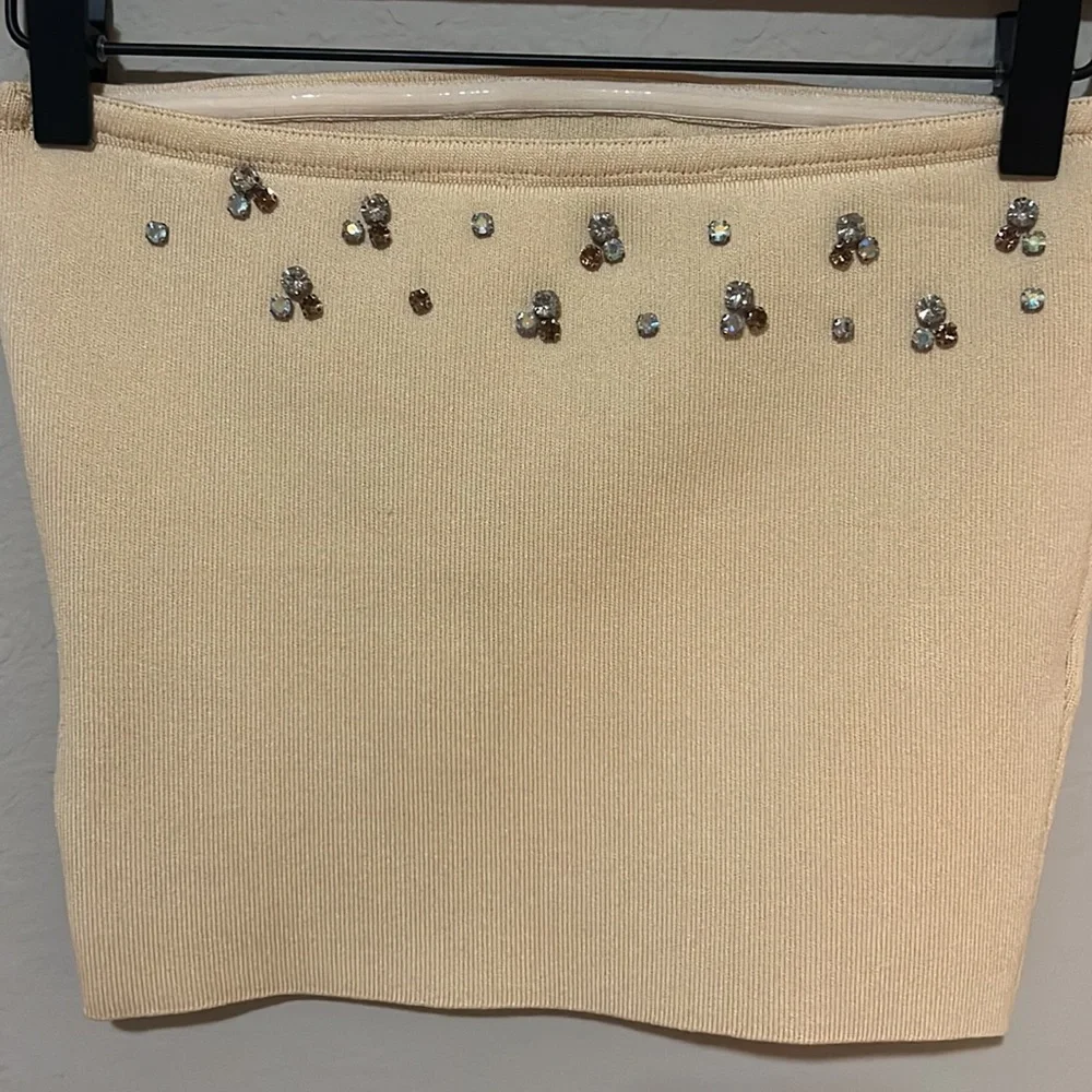ZARA Strapless Beige Top With Rhinstone Details Size Small - Picture 5 of 5